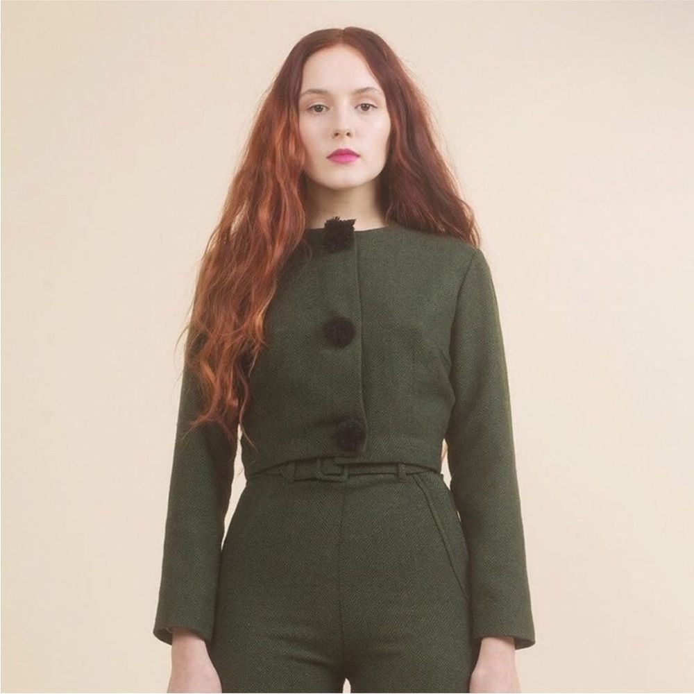 SAMANTHA PLEET | Cropped Poof Green Jacket Women’s Size 0